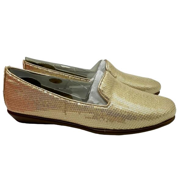 NIB Aerosoles Gold Sequin Smoking Loafers 5.5 Dressy Evening Party Costume New - Picture 1 of 16